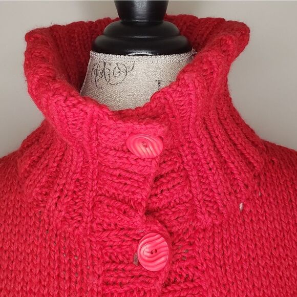 hand knit cherry red cardigan sweater - Picture 8 of 9